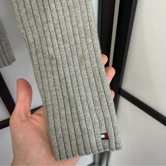 [M] y2k Tommy Hilfiger 1/2 Zip Ribbed Knit Creme & Grey Long Sleeve Top - Picture 10 of 14